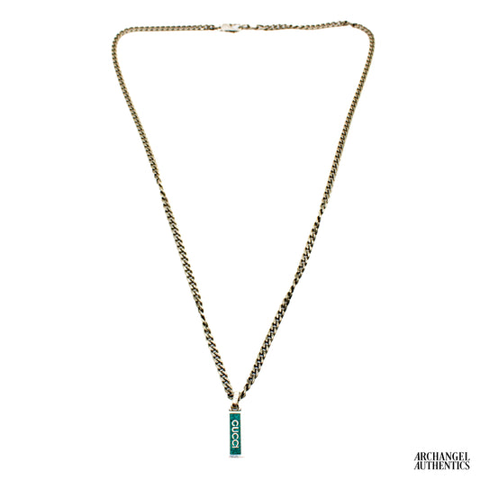 Gucci Sterling Silver Curb Link Chain w/ Enamel Pendant Tag Turquoise | 678714 J8410 8183
