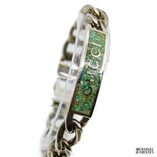 Gucci Sterling Silver Curb Link Tag Bracelet w/ Enamel | 678712 J8410 9071
