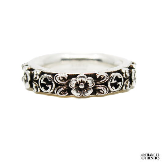 Gucci Sterling Silver Interlocking G Floral Ring