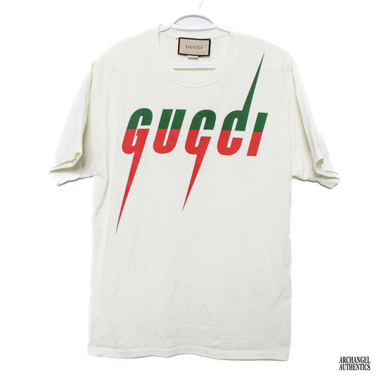Gucci T-Shirt with Gucci Blade Print Green Red