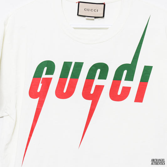 Gucci T-Shirt with Gucci Blade Print Green Red