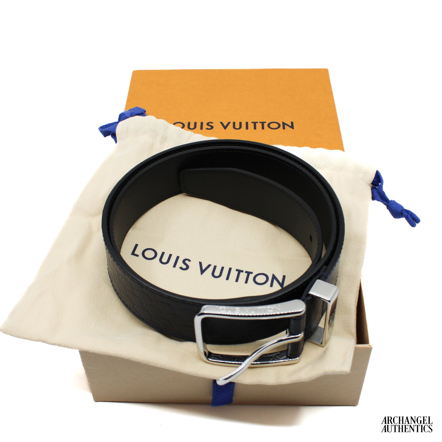 Louis Vuitton Pont Neuf 35mm Belt Leather Navy | M8929U | Size 90
