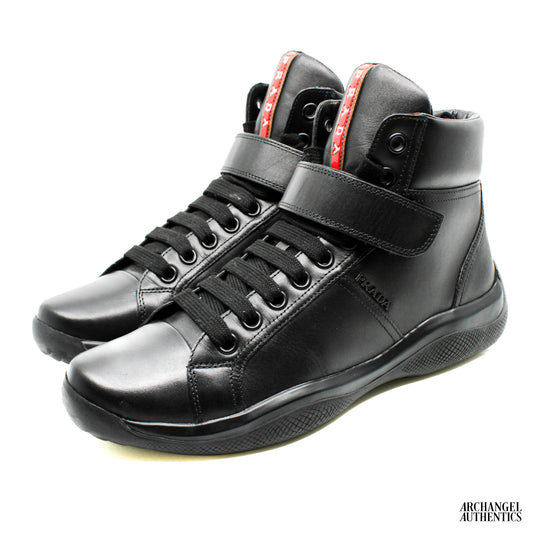Prada Men's Black Leather Ankle Boot Sneaker Calzature Uomo