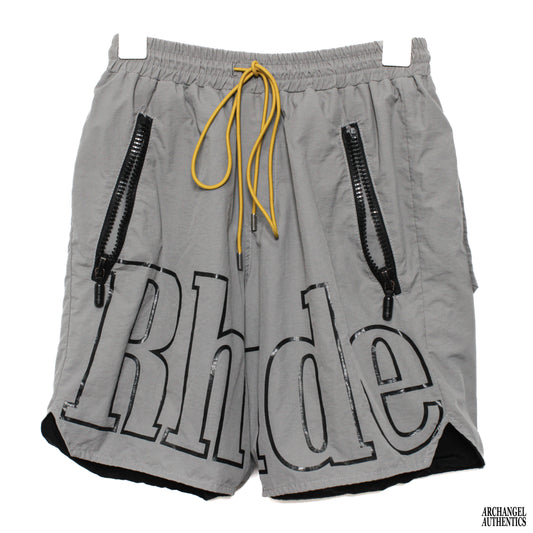 RHUDE Pantalón corto de nailon con logo RH Gris