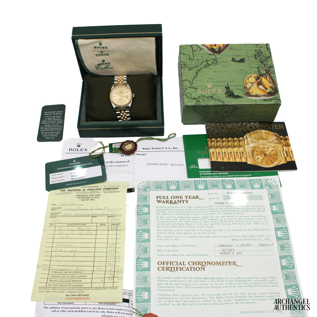 Rolex Datejust 36 Two-Tone | C. 1993 | Box & Papers | Ref. 16233 | Champagne Tapestry Dial