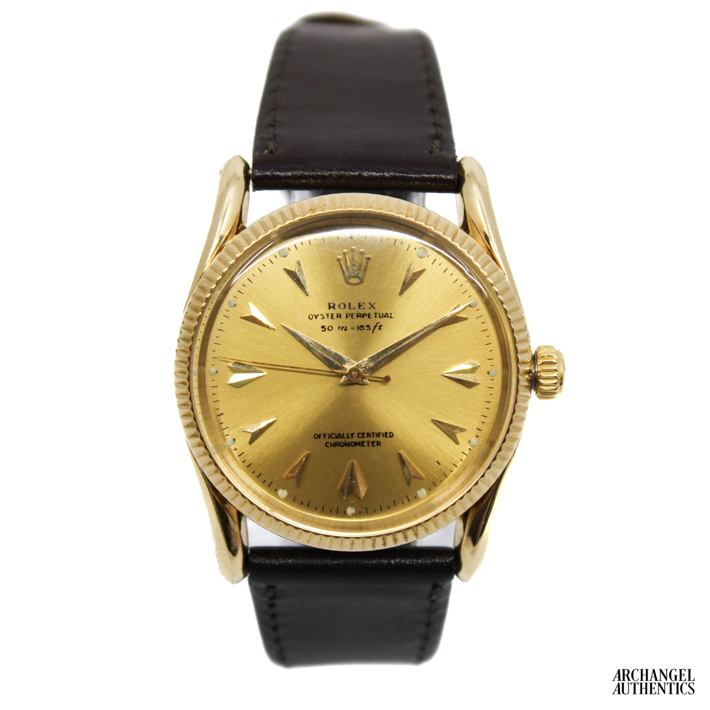 Rolex Oyster Perpetual | 34mm | Solid 14k Yellow Gold | Bombay Lugs | Ref. 6593 | C. 1950s | Fresh Service!