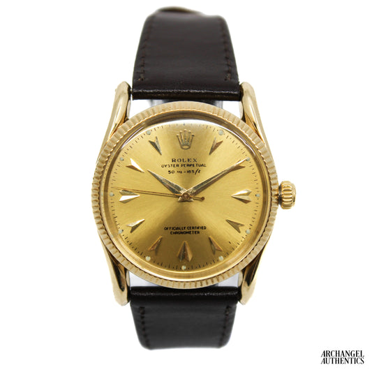 Rolex Oyster Perpetual | 34mm | Solid 14k Yellow Gold | Bombay Lugs | Ref. 6593 | C. 1950s | Fresh Service!