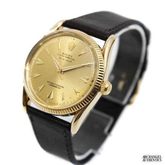 Rolex Oyster Perpetual | 34mm | Solid 14k Yellow Gold | Bombay Lugs | Ref. 6593 | C. 1950s | Fresh Service!