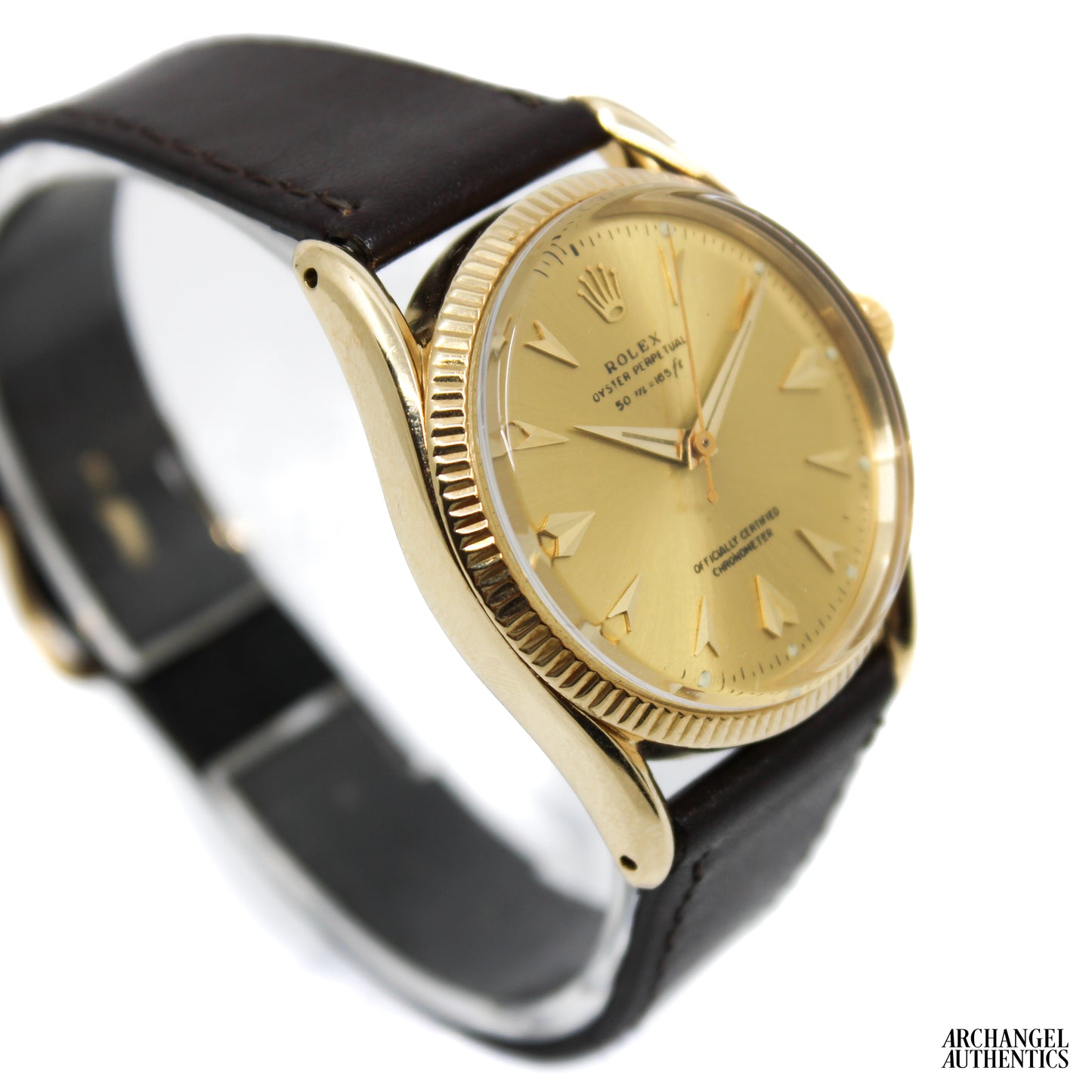 Rolex Oyster Perpetual | 34mm | Solid 14k Yellow Gold | Bombay Lugs | Ref. 6593 | C. 1950s | Fresh Service!