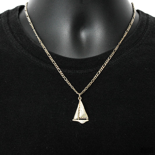 Sterling Silver Figaro Chain with Sailboat Pendant