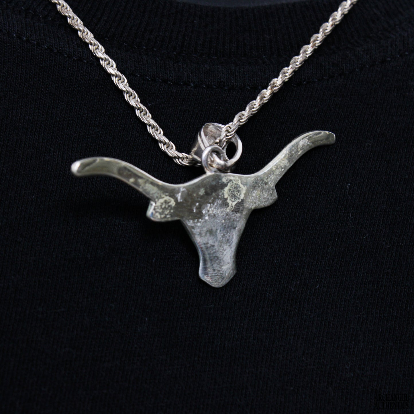 Sterling Silver Rope Chain w/ Longhorn Pendant Large