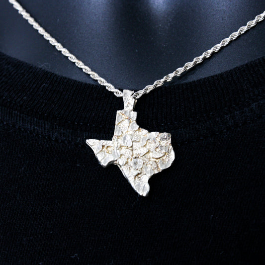 Sterling Silver Rope Chain with Texas Nugget Pendant